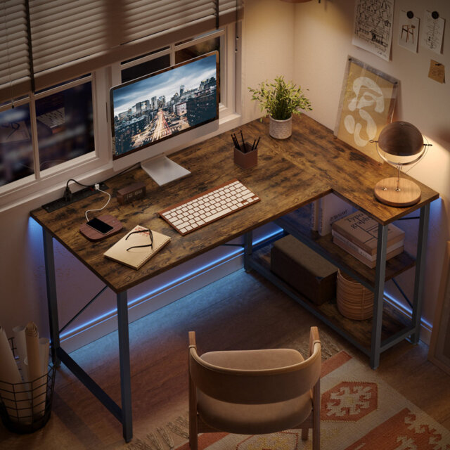 Aaleia 120CM Reversible L -Shaped Desk with Power Outlet