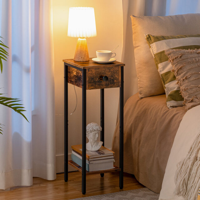 Slim Bedside Side Table with Storage