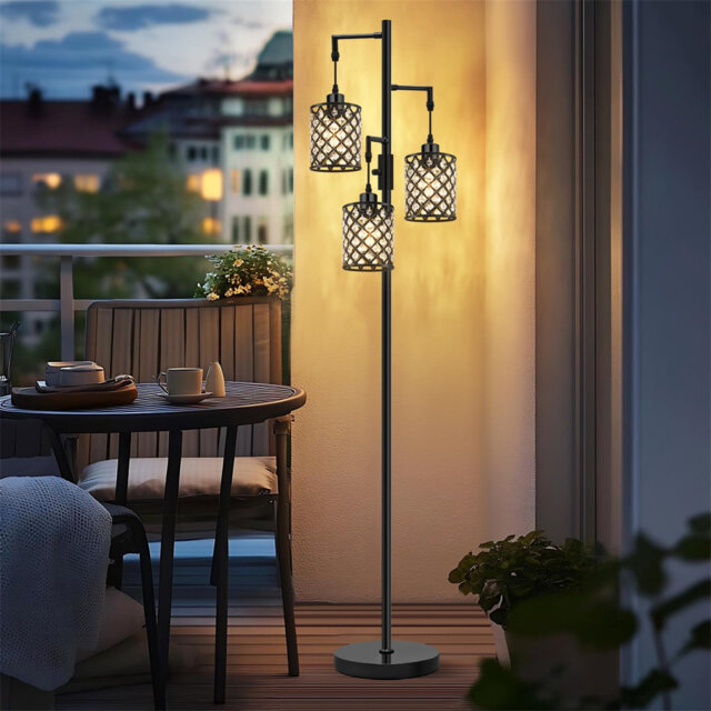 Morden Crystal Floor Lamps For Living Room, 3-Light Standing Tall Lamp With Elegant K9 Crystal Shade & Rotary Switch, Modern Corner Floor Lamp For, B