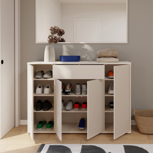 Alice Springs Shoe Cabinet with 4 Doors Push-to-Open & 1 Drawer Push-to-Open in Sand