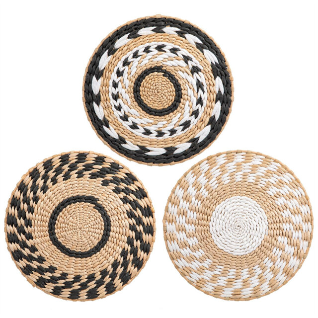 "11.8"" Boho Wall Plate Decor - Seagrass Rattan Wicker Wall Decor, Pack Of 3 Round Handmade Hanging Rustic Wall Art For Farmhouse Living Rooms Bedrooms"