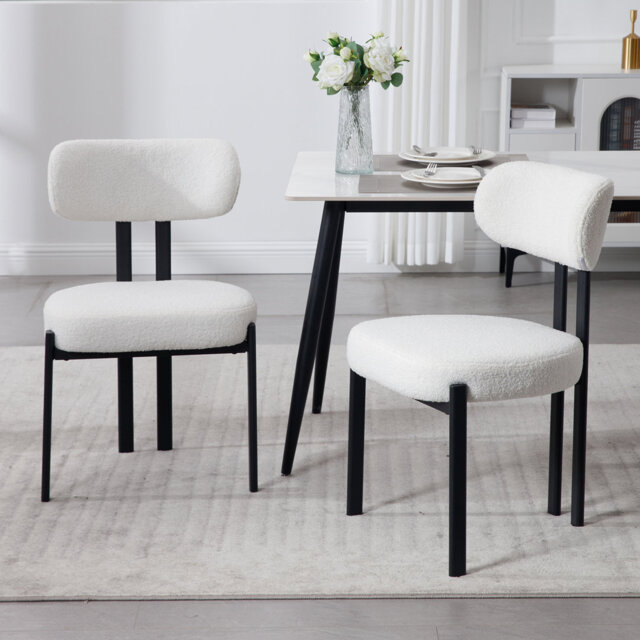 Adnah Modern Dining Chairs Armless Chair Made of Teddy Fabric with Metal Legs Upholstered Side Chair