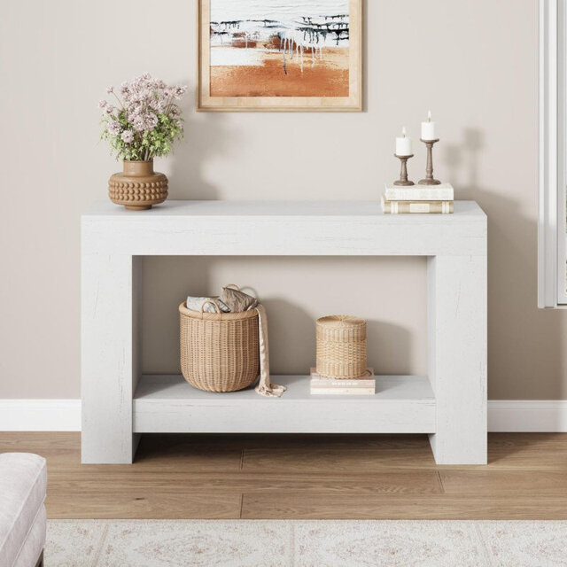 47.2 Inches Farmhouse Console Table, 2-Tier Entryway Table with h-Shaped Base, Narrow Entry Table Long Sofa Table Wood Hallway Accent Table for Entran