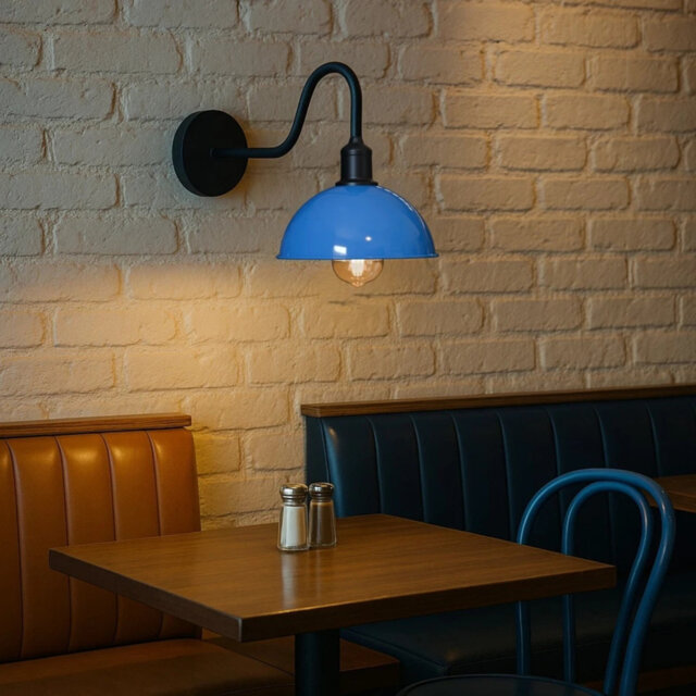 Modern Industrial Vintage Dome Wall Sconce – Fixed Curved Arm Metal Light for Bedroom, Hallway, Living Room, and Office.