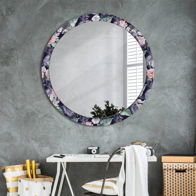 Huldar Round Glass Framed Wall Mounted Accent Mirror in Black