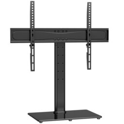 Jeniffer Iron TV Stand for 30-60 Inch Flat Panel TVs, Height Adjustable Pedestal Stand with Tempered Glass Base, Cable Management System, Supports Up