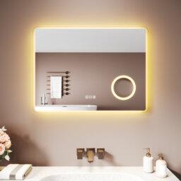 White Aluminium Framed Bathroom Mirror, Full Frosted Edge, Anti-Fog, Magnifier, Touch Dimmable LED &