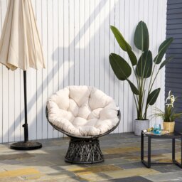 Wolverton 360° Swivel Rattan Moon Bowl Chair Padded Cushion Oversized Beige