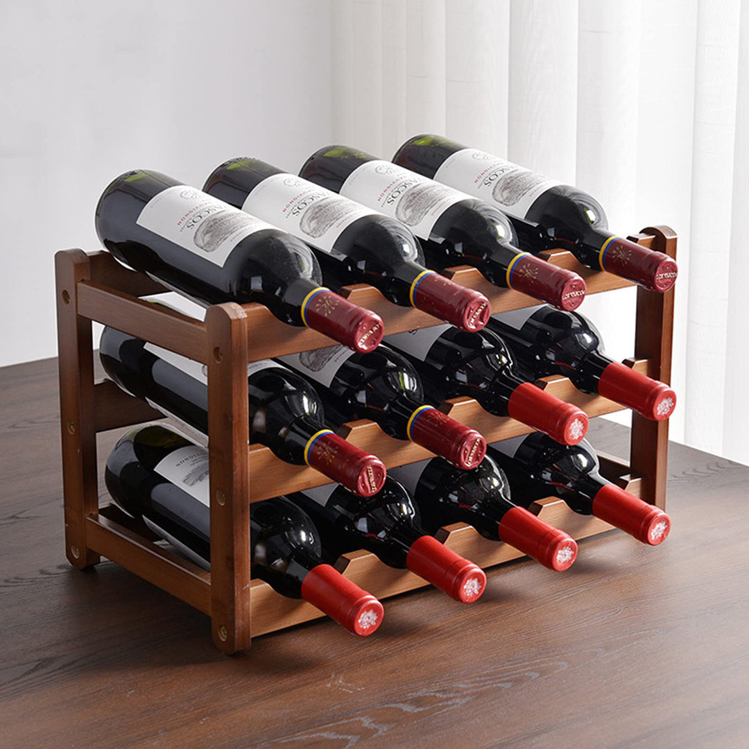 12 Bottle Wooden Wine Rack,3 Tier Free Standing Wine Storage