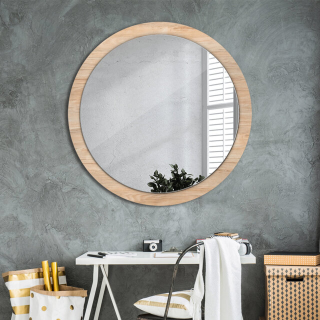 Huldar Round Glass Framed Wall Mounted Accent Mirror in Natural