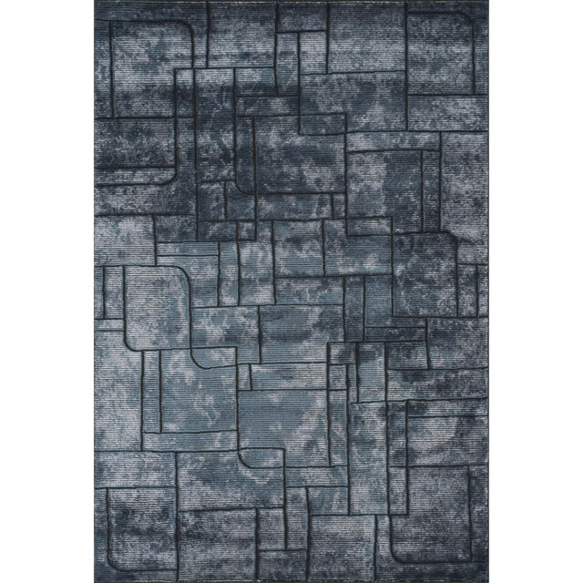 Denelda Living Room Area Rug Metallic Sheen Modern Cobble Design Navy