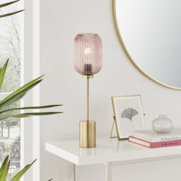 Anesia Table Lamp - Rose Fluted Glass and Brushed Metal Reading Lamp