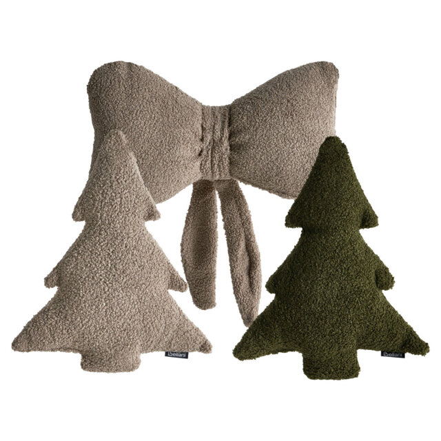 Set of 3 Decorative Cushions WINTERLAND Boucle 30 x 35 cm 45 x 25 cm Taupe Christmas Motif