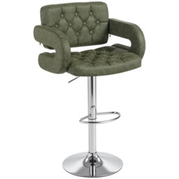 Upholstered Swivel Bar Stool, Height Adjustable with Back, Armrest, Footrest 61*50*114 cm Steel 1 Piece Bar Stool Green 360° Swivel & Adjustable Heigh