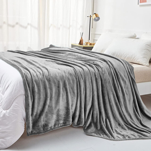 Reversible Faux Fur Mink Fleece Blanket Throw - Ultra Soft Plush Luxury Sofa & Bed Throw, Warm Light