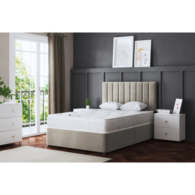 Upholstered Panel Divan Bed with Headboard