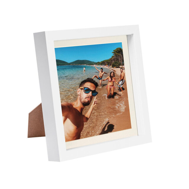 "Nicola Spring - 8"" x 8"" White 3D Box Photo Frame - 6"" x 6"" Mount - Ivory"