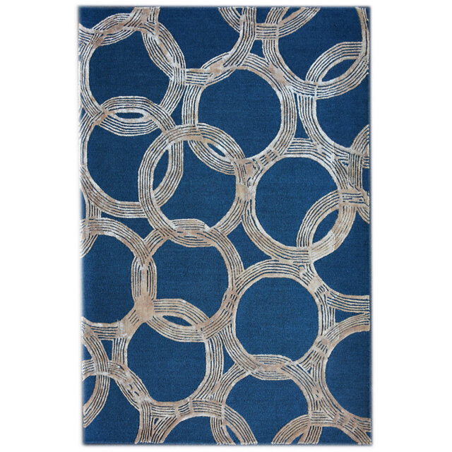 Wool Mix Geometric Hand Tufted Blue Area Rug