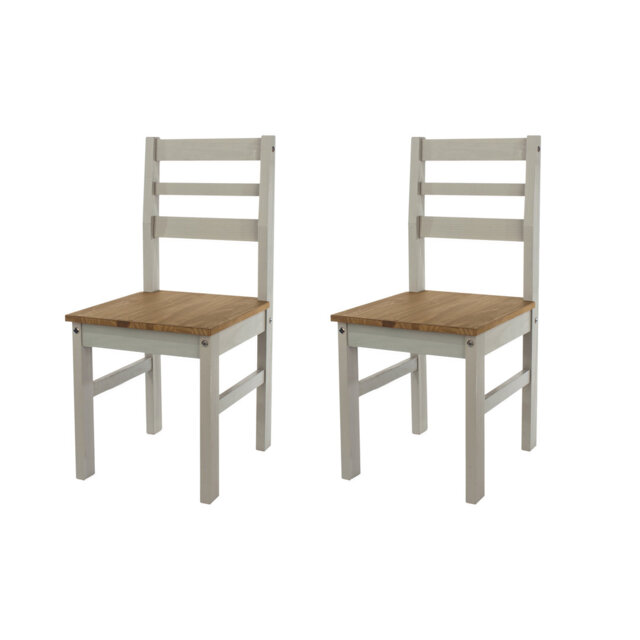 Corona PAIR Solid Pine Dining Chairs, grey and antique wax finish.