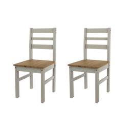 Corona PAIR Solid Pine Dining Chairs, grey and antique wax finish.