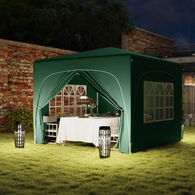3 X 3m Pop-up Gazebo Shelter, Upf50+ Uv Protection Canopy, 3-level Adjustable Metal Frame, With Windows & Doors, Carry Bag, Guy Ropes And Ground Stake