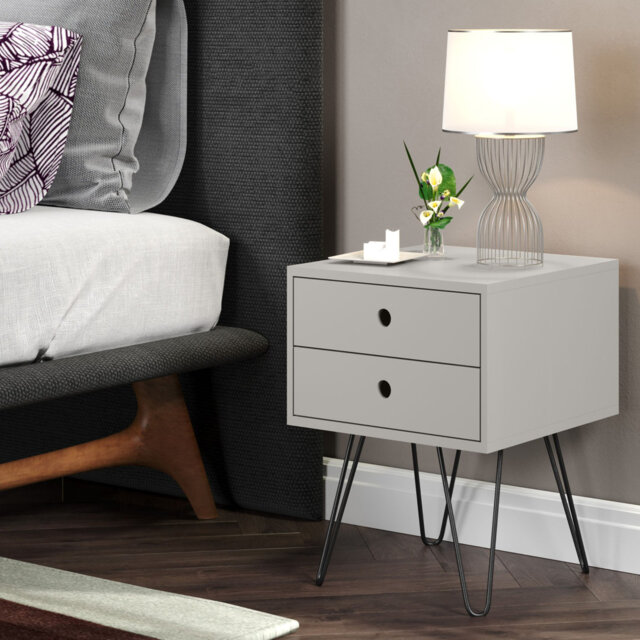 Kiefer Premium 2 Drawer Bedside Table - Stylish Two-Tone Nightstand, End Table
