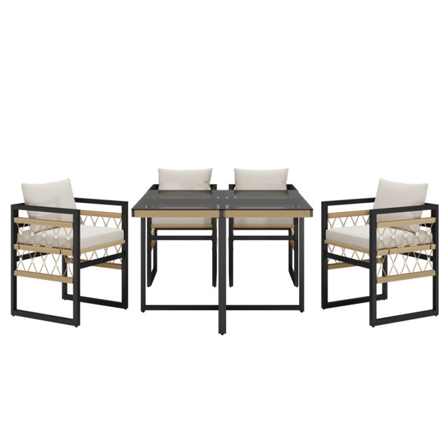 Garden Dining Set 4 Places With 1 Dining Table And 4 Chairs Beige