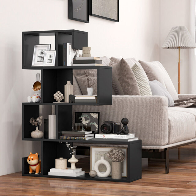 5-Tier S-Shaped Bookshelf Geometric Z-Shelf Bookcase Modern Display Shelf