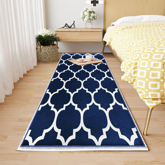 Traditional Oriental Printed Area Rug, Soft Low-Pile Vintage Washable Carpet