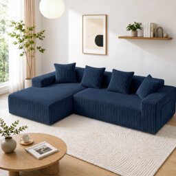 Modern Oversized 262cm Boneless Corner Sofa L-Shaped Corduroy Sofa With Storage Pockets