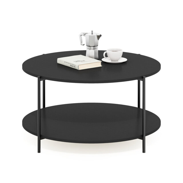 Furinno Besi 2-Tier Modern Round Coffee Table Table with Sturdy Metal Legs