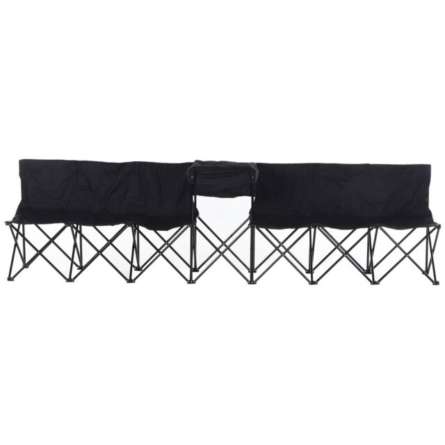 Outsunny 6 Seat Folding Sports Bench Portable Sports Team Bench Spectator Chair with Cooler Bag and Carrying Bag for Outdoor Picnic Camping - Black