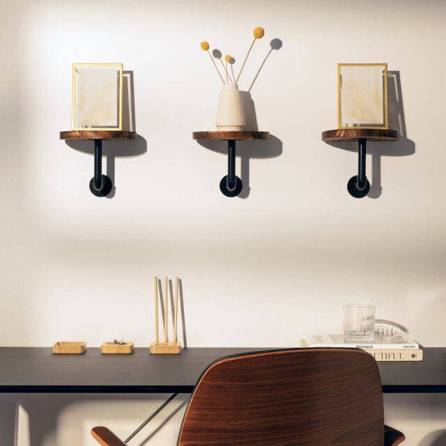 Industrial Pipe Shelving Set - 3 Tier Shelves With Shelf Brackets - 15X20cm Wall Mounted Wooden Shelves