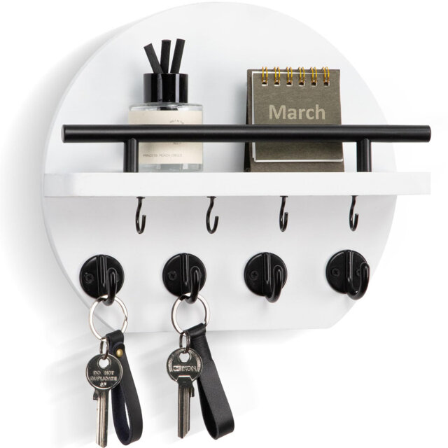 Manufactured Wood Wall Organizer with Key Hooks