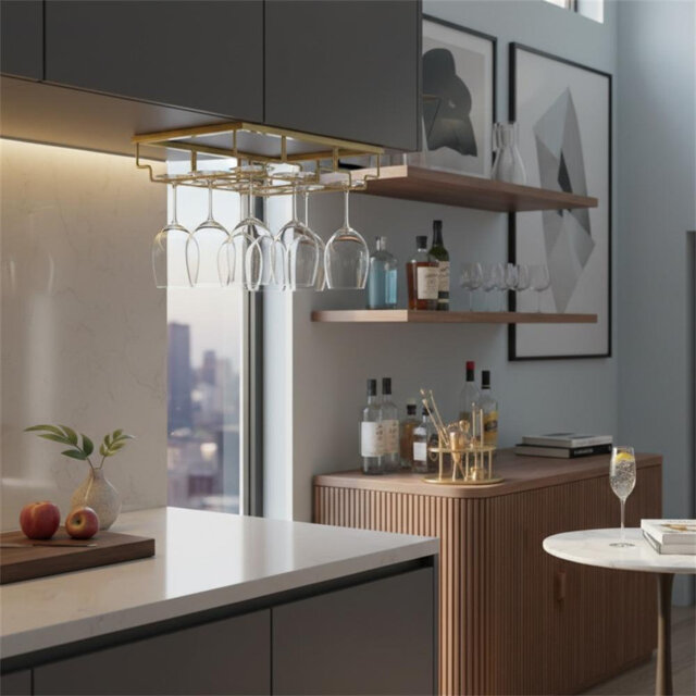 Wall Mounted Wine Glass Rack Gold