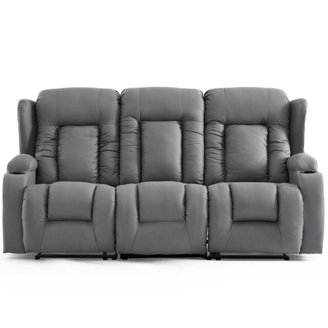 Andreaz 3 Seater Grey Technology Fabric Modern Recliner Sofa