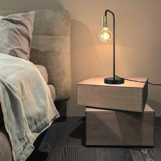 Phenomenon 45cm Table Lamp Curved base LED gold table lamp with exposed bulb design