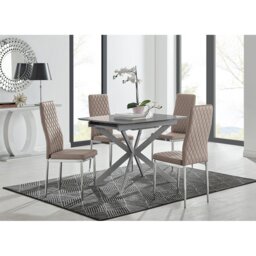 Eubanks Modern High Gloss Extendable Dining Table Set with Luxury Faux Leather Dining Chairs