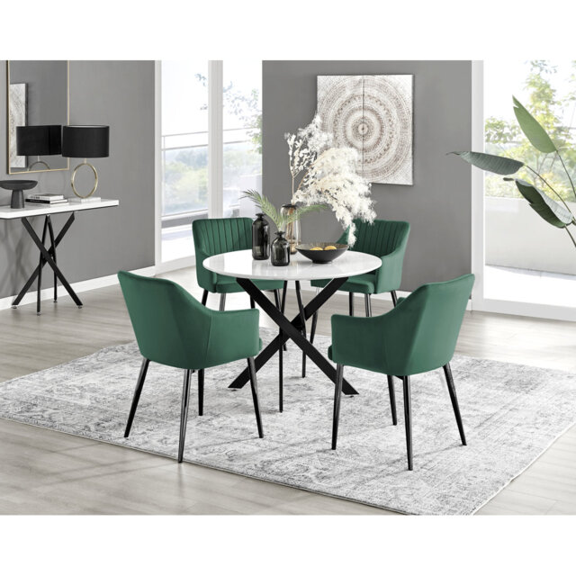 Tierra Modern Metal & Glass Round Dining Table Set with Luxury Chairs