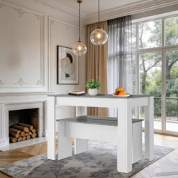 Dining Table Set with 2 Benches - Small Space Kitchen & Dining Room Set with Artificial Marble Top