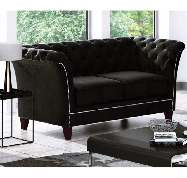 Chesterfield Sofa 2 Seater Made of Velvet Fabric with Solid Wood Legs
