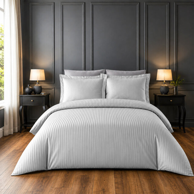 Microfiber Striped Duvet Cover Set with Pillowcases Included