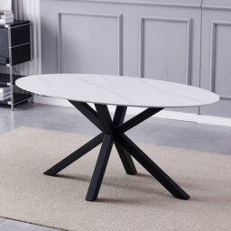 Oval Stone Top Metal Base Dining Table