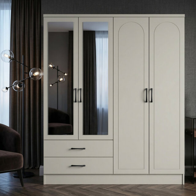 Millbury Shelton 4 Door 2 Drawer Wardrobe with Mirror