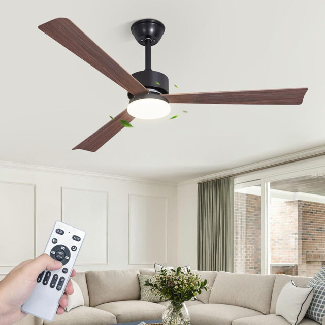 LED Ceiling Fan with Light - 131cm Ceiling Light for Living Room with Fan, Quiet, 3 Blades, Dimmable, Large, Modern Ceiling Lamp with Remote Control,