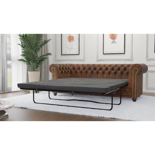 Chesterfield Friedrich 3 Seater Sofa with Sleeping Function Made of Vintage Look Microfibre with Solid Wood Legs