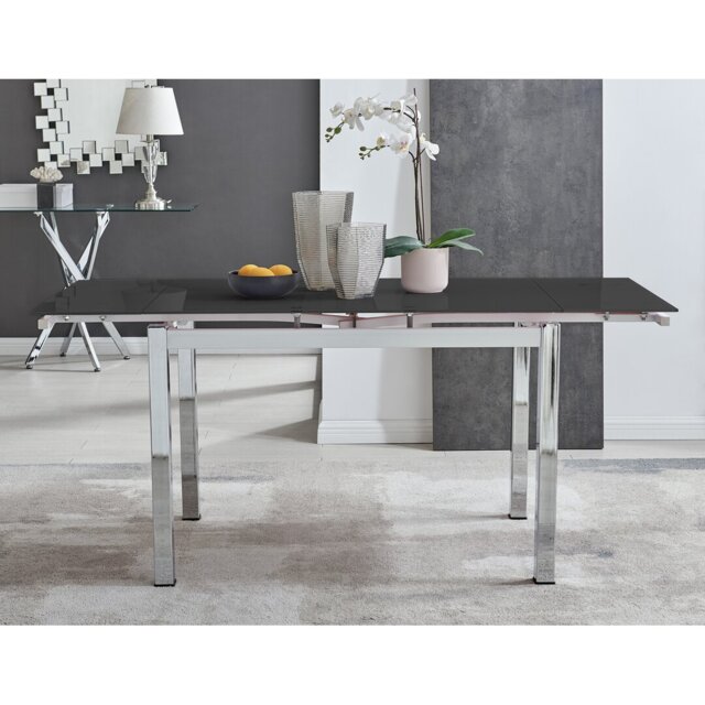 Tierra Glass and Chrome Metal Extendable Modern Dining Table