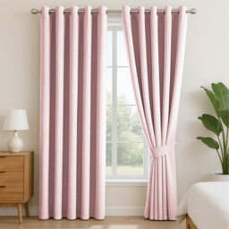 Linen Blend Blackout Curtain Panels – Thermal Insulated Eyelet Grommet Room Darkening Window Drapes for Bedroom & Living Room (Set of 2)
