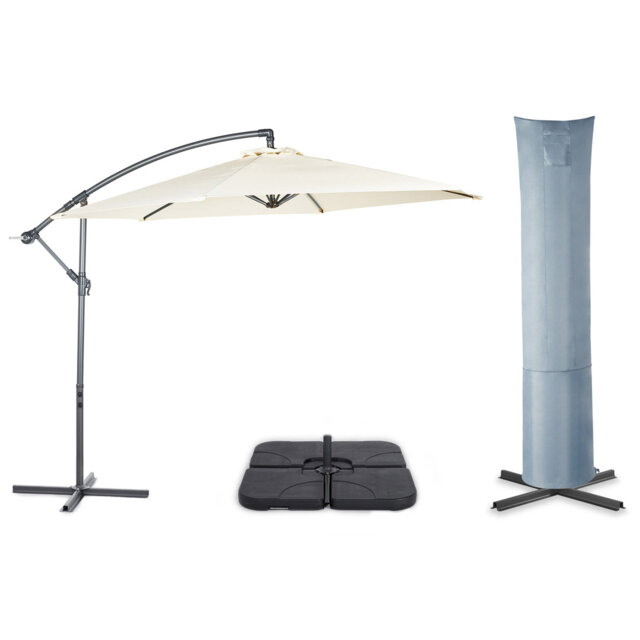 VonHaus 3M Banana Parasol with Base & Waterproof Cover