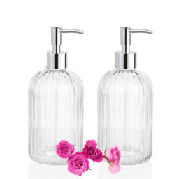 2 Pack 400ml Refillable Glass Soap Dispenser for Bathroom, Lotion,Hand Soap Pump